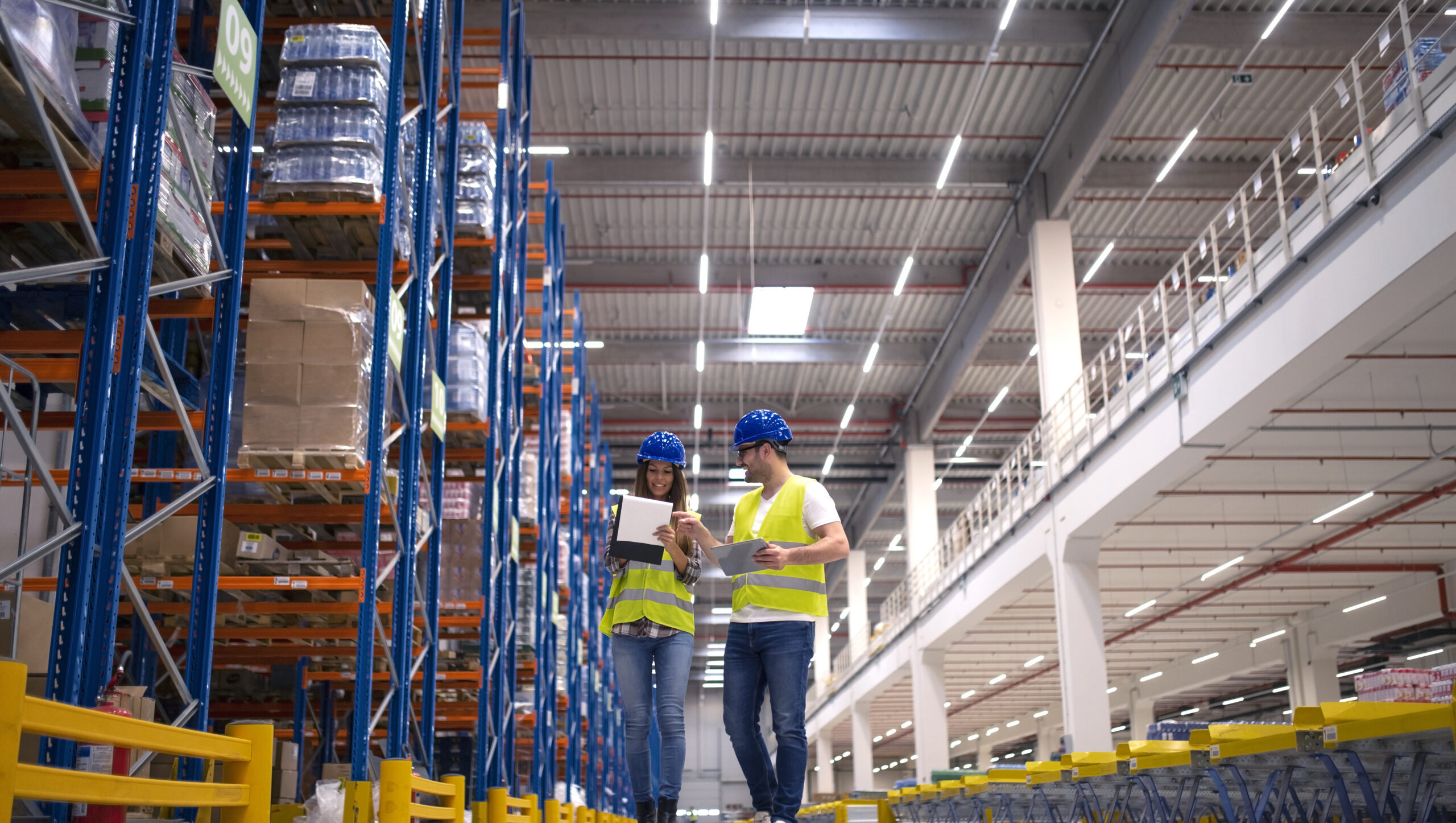 warehouse workers working together on organizing goods distribution to the market.